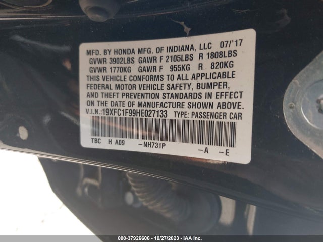 Honda Civic Touring 2017 19XFC1F99HE027133 Image 9