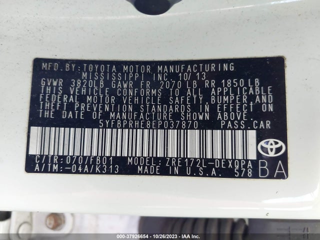 Toyota Corolla Le Eco 2014 5YFBPRHE8EP037870 Image 9