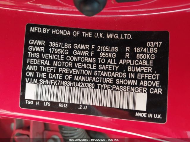 SHHFK7H93HU420380 Honda Civic Hatchback Sport Touring