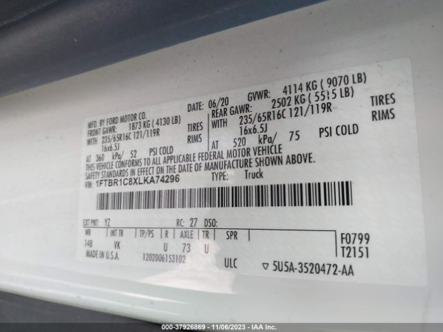 1FTBR1C8XLKA74296 Ford Transit-250 Cargo Van