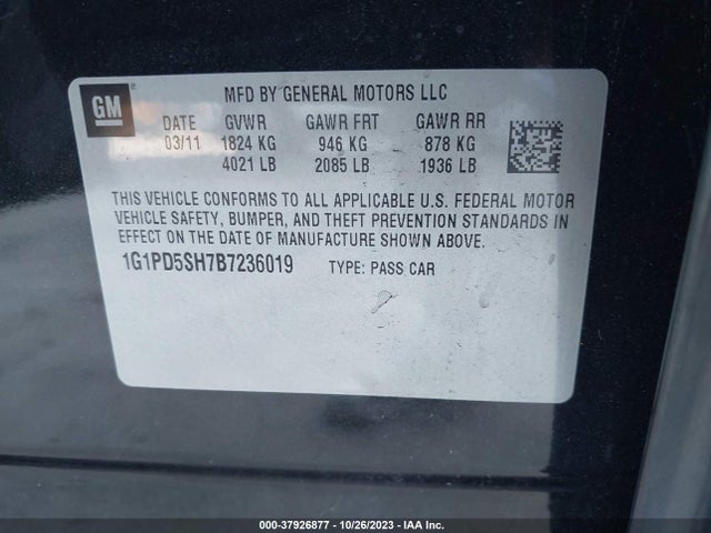 2011 CHEVROLET CRUZE LS VIN: 1G1PD5SH7B7236019
