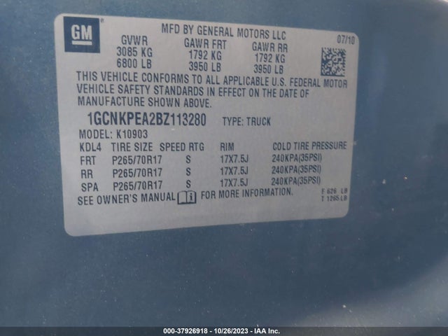2011 CHEVROLET SILVERADO 1500 WORK TRUCK VIN: 1GCNKPEA2BZ113280