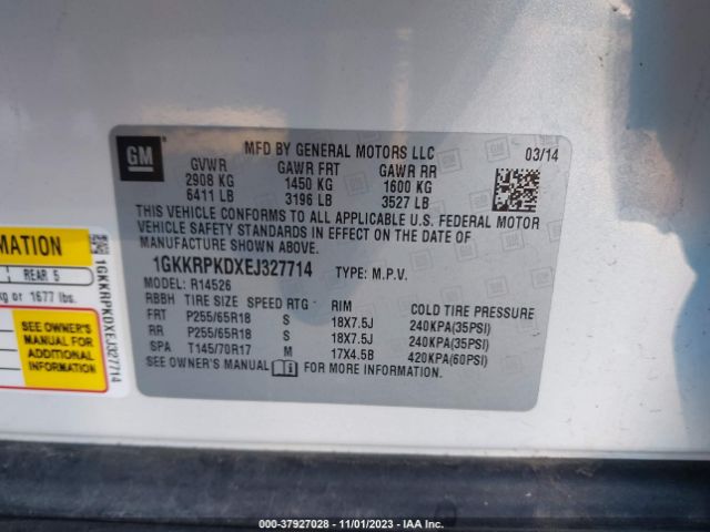 1GKKRPKDXEJ327714 GMC ACADIA SLE