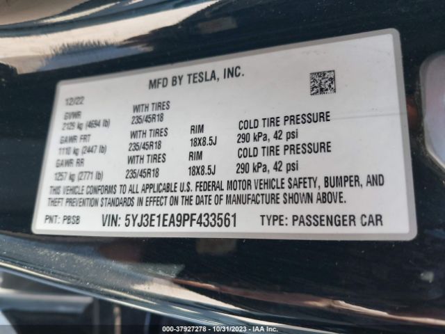 5YJ3E1EA9PF433561 Tesla MODEL 3