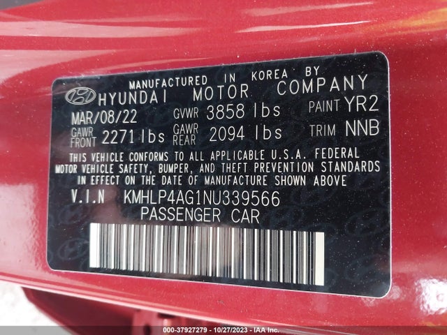 Hyundai Elantra Limited 2022 KMHLP4AG1NU339566 Image 9
