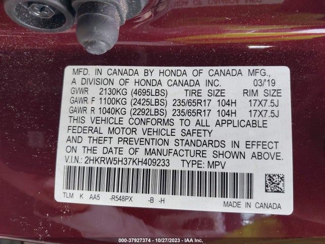 Honda CR-V LX 2019 2HKRW5H37KH409233 Image 9