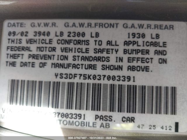 2003 SAAB 9-3 YS3DF75K037003391 Photo 8