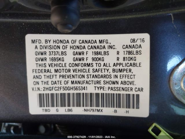 2HGFC2F50GH565341 Honda Civic Sedan Lx