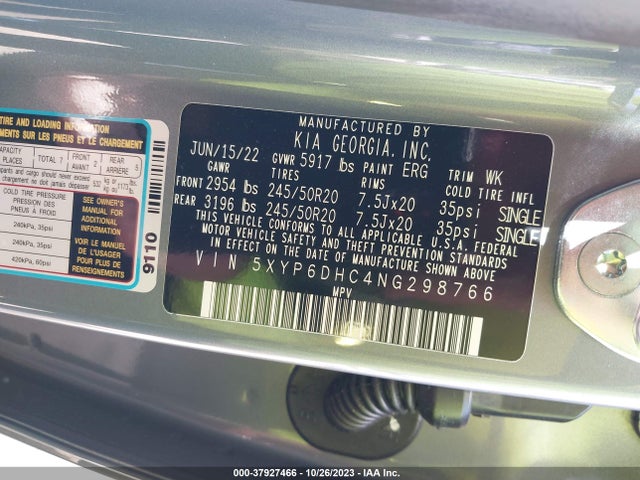 2022 KIA TELLURIDE S VIN: 5XYP6DHC4NG298766
