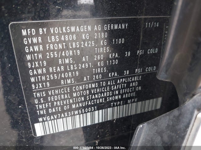 WVGAV7AX3FW550031 Volkswagen Tiguan R-line