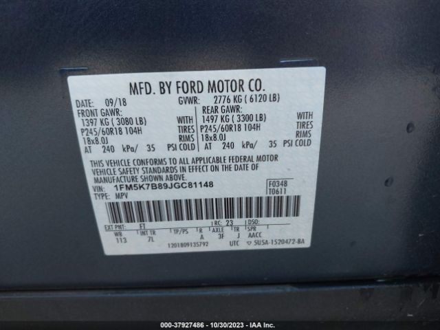 1FM5K7B89JGC81148 Ford Explorer Base