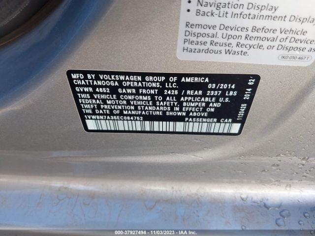 1VWBN7A35EC084752 Volkswagen Passat 2.0l Tdi Se