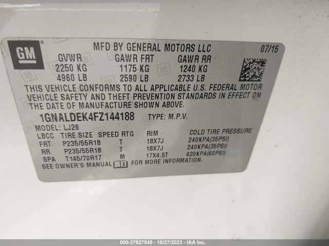 Chevrolet Equinox Ltz 2015 1GNALDEK4FZ144188 Image 9