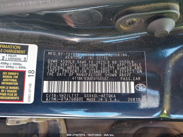 2015 TOYOTA AVALON LIMITED VIN: 4T1BK1EB0FU156507
