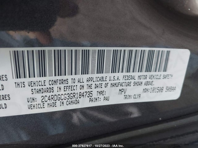 Dodge Grand Caravan Sxt 2016 2C4RDGCG3GR184735 Image 9