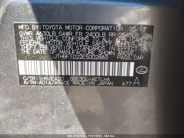 Lexus IS 250 2014 JTHBF1D22E5002883 Image 9