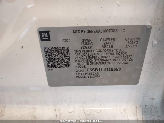 Chevrolet Sonic Premier 2020 1G1JF5SB1L4119583 Image 9
