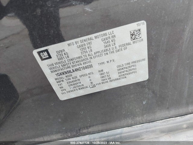 GMC Acadia Slt-1 2017 1GKKNMLA4HZ184036 Image 9