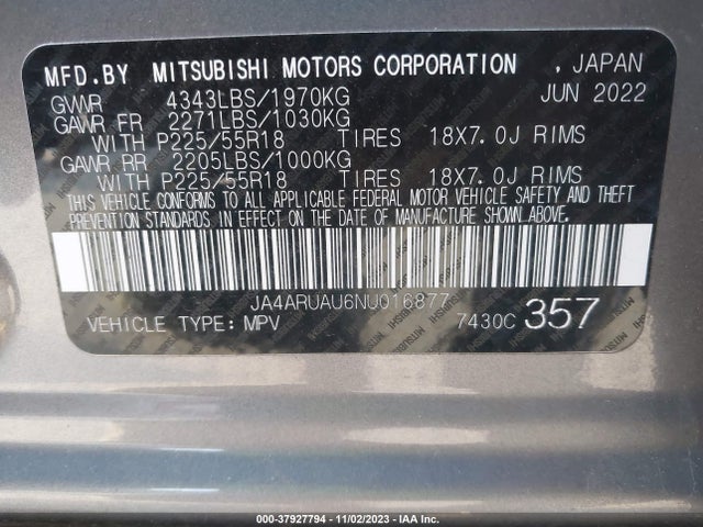 JA4ARUAU6NU016877 Mitsubishi Outlander Sport 2.0 Se