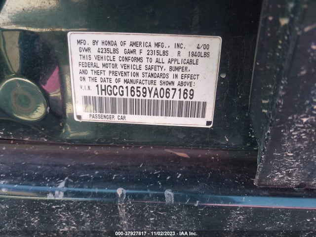 2000 HONDA ACCORD 3.0 EX VIN: 1HGCG1659YA067169