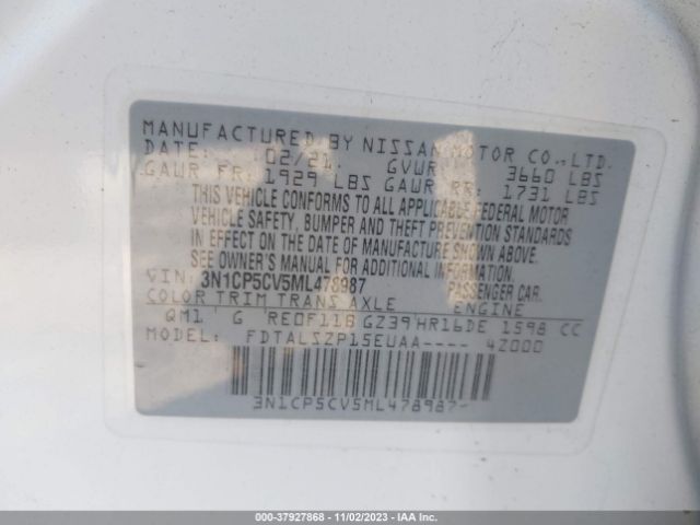 3N1CP5CV5ML478987 Nissan KICKS SV