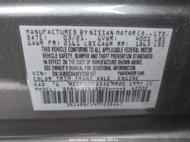 2021 NISSAN SENTRA SV XTRONIC CVT VIN: 3N1AB8CV4MY258167