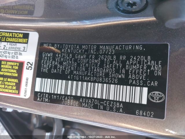 4T1G11AK8PU836526 Toyota Camry Se/se Nightshade