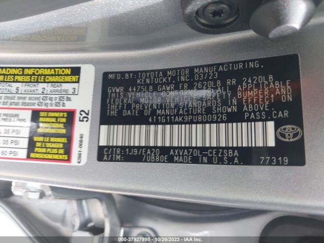 4T1G11AK9PU800926 Toyota Camry Se/se Nightshade