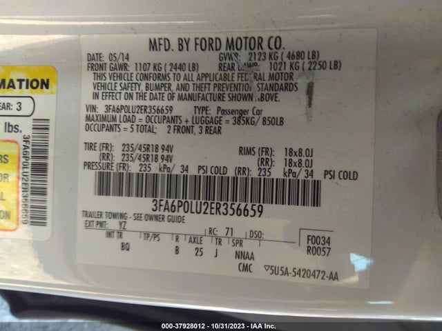 Ford Fusion Hybrid Se 2014 3FA6P0LU2ER356659 Image 9