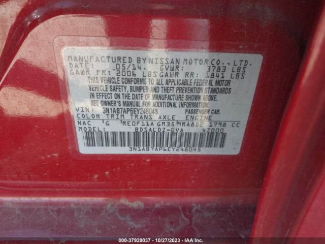3N1AB7AP6EY248045 Nissan Sentra S/fe+ S/sv/fe+ Sv/sr/sl