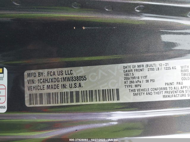 1C4HJXDG1MW838055 Jeep Wrangler Unlimited Sport Altitude