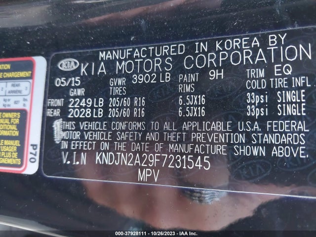 KIA Soul Base 2015 KNDJN2A29F7231545 Image 9