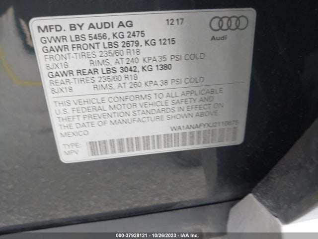 WA1ANAFYXJ2110675 Audi Q5 Premium/tech Premium