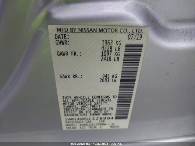 Nissan Altima 2.5 S 2020 1N4BL4BV6LC128994 Image 9