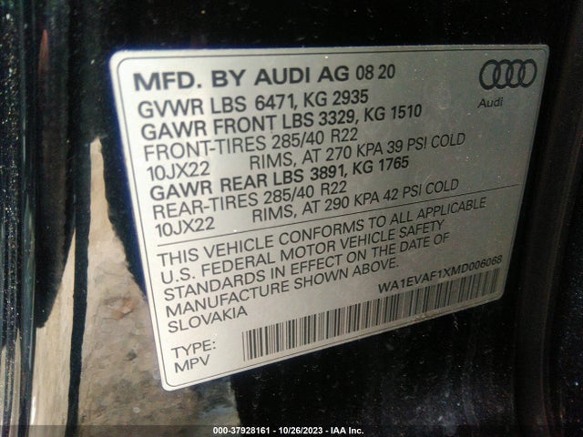 WA1EVAF1XMD006068 Audi Q8 Premium Plus 55 Tfsi Quattro Tiptronic