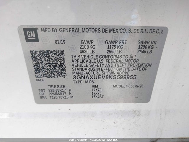 Chevrolet EQUINOX LT 2019 3GNAXUEV8KS599955 Image 9