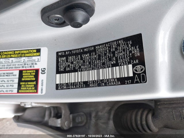 2016 TOYOTA COROLLA L/LE/S/S PLUS/LE PLUS VIN: 2T1BURHE2GC627879
