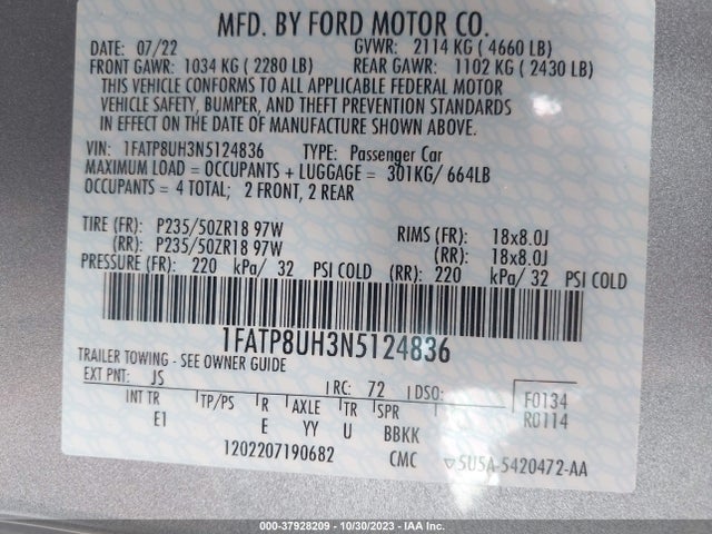 Ford Mustang Ecoboost 2022 1FATP8UH3N5124836 Image 9