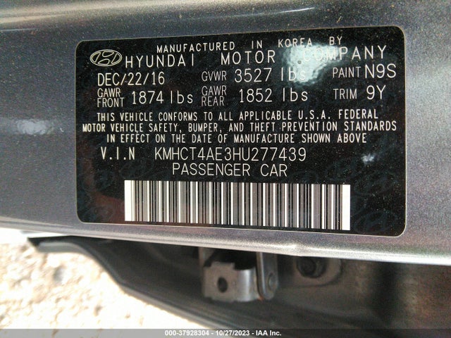 2017 HYUNDAI ACCENT SE VIN: KMHCT4AE3HU277439