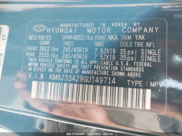 Hyundai Tucson Limited 2016 KM8J33A29GU149714 Image 9