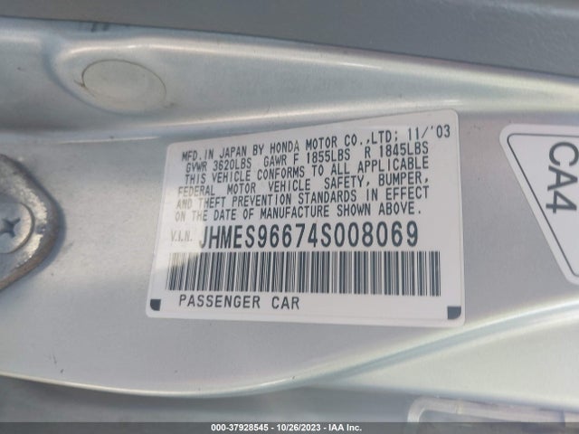 2004 HONDA CIVIC VIN: JHMES96674S008069