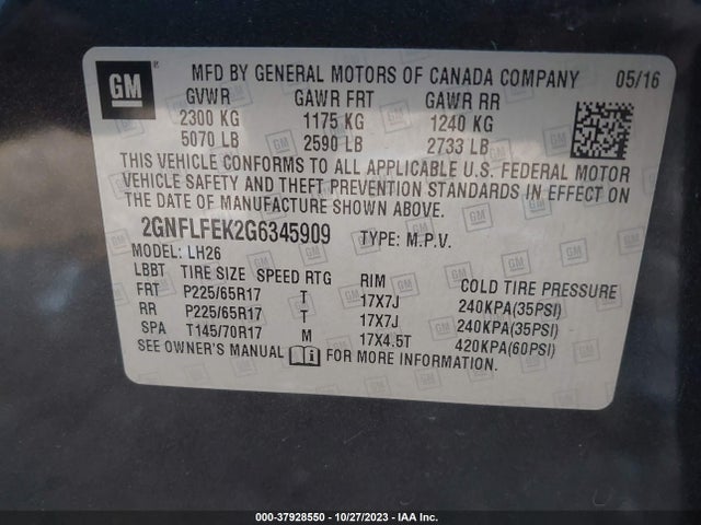 Chevrolet EQUINOX LT 2016 2GNFLFEK2G6345909 Image 9