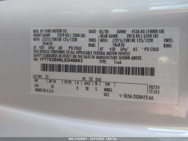 1FT7X2B69LED48863 Ford Super Duty F-250 Srw Xl/xlt/lariat
