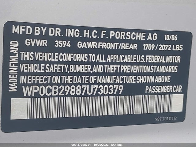 2007 PORSCHE BOXSTER WP0CB29887U730379 Photo 8