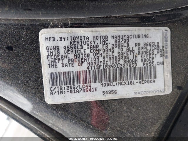 1999 TOYOTA AVALON XLS VIN: 4T1BF18B9XU327059