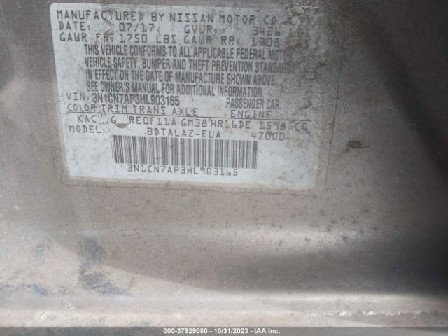 3N1CN7AP3HL903165 Nissan Versa Sedan S Plus