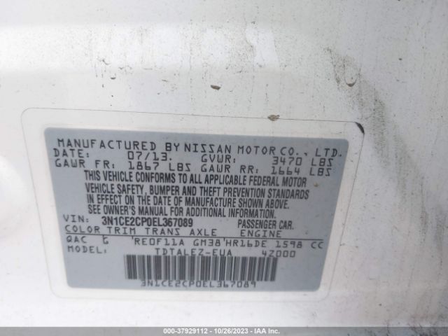 3N1CE2CP0EL367089 Nissan Versa Note Sv
