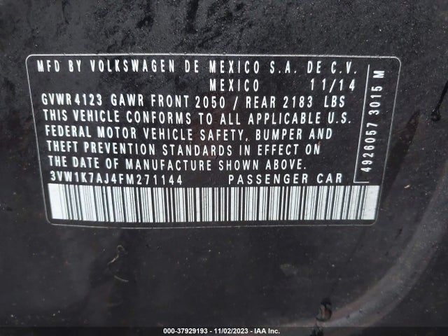 3VW1K7AJ4FM271144 Volkswagen Jetta 2.0l S