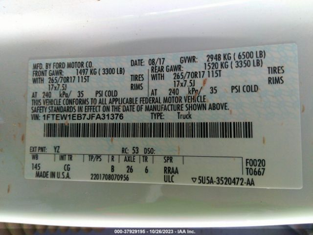 1FTEW1EB7JFA31376 Ford F-150 Xl/xlt