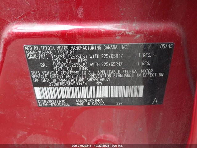 Toyota Rav4 Xle 2015 2T3WFREV5FW191419 Image 9